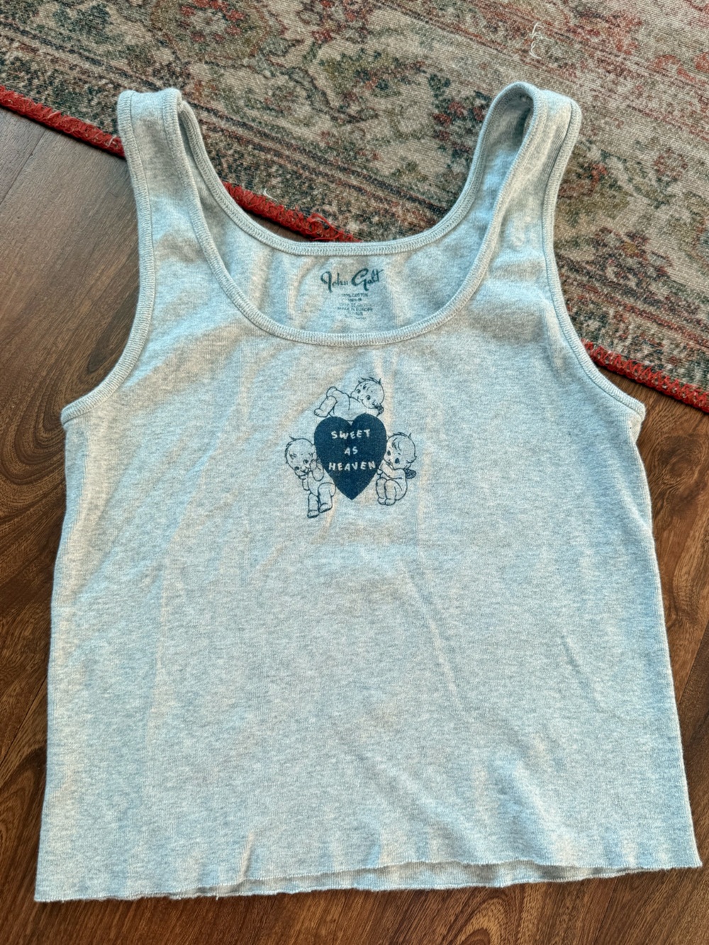 Brandy Melville Light Gray Tank with Navy Cherub Graphic